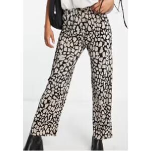 Topshop Women's Giraffe Print Wide Leg Plisse Pants 4 In Mono Elastic Waist